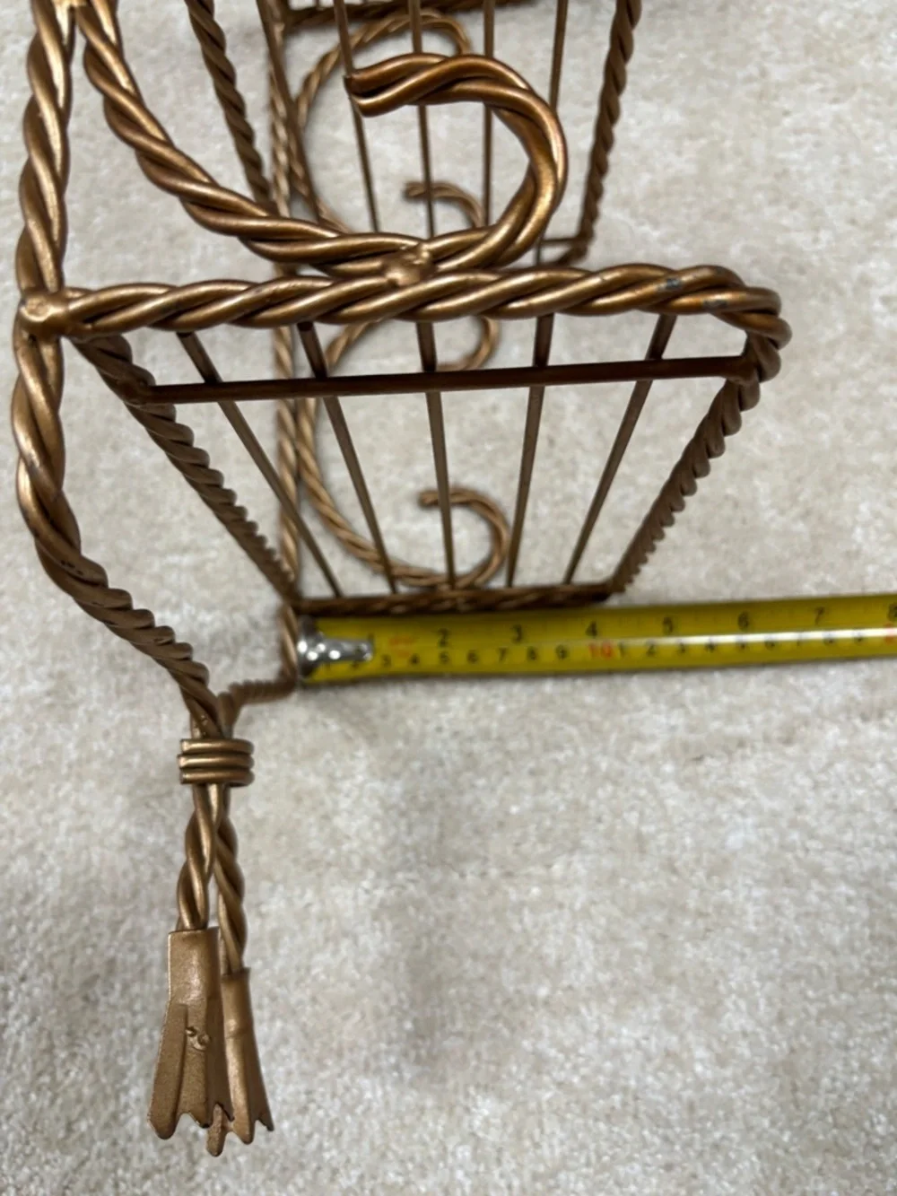 3 Tiered Hollywood Regency Gold-Tone Twisted Rope Wall Shelf 21inches High